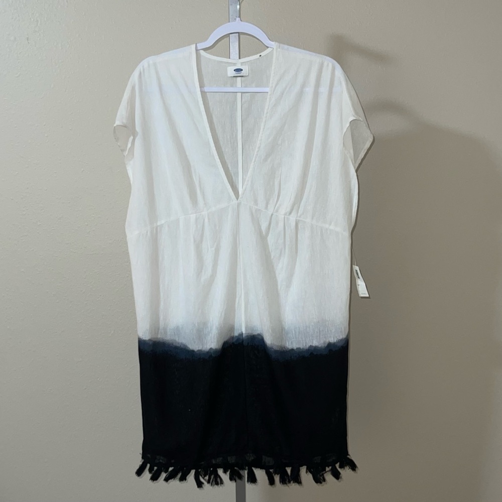 Old Navy Blue & White Boho Swimsuit Cover Up Ombré Kaftan, NWT, Size S